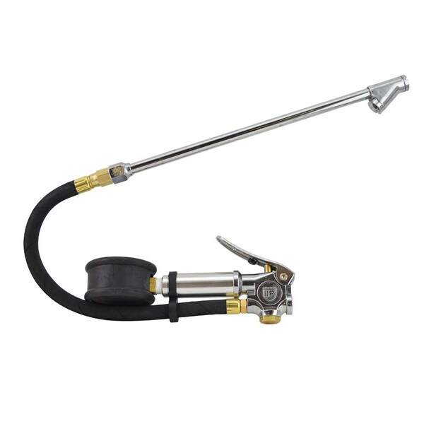 Interstate Pneumatics Dial Inflator 5-160 PSI w/ 12" Blk Steel Braided Hose Whipend & 11" Straight-in Dual Foot Tilt-Lock TF7108LW - main